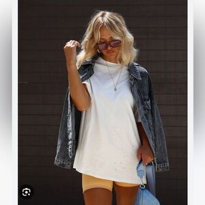 Vici White His Oversized Distressed Short Sleeve Tee T-Shirt